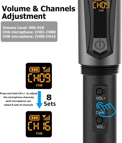 Vista 5 de Aveek Micrófono inalámbrico para karaoke, micrófono recargable de karaoke de 2.4GHz (funciona 10hs), para altavoz, máquina de karaoke, iglesia, gris