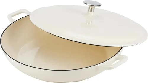 Vista 2 de Amazon Basics Cacerola Sartén Redonda de Hierro Fundido Esmaltado con Tapa para Horno, 3.3 Cuartos, Blanco