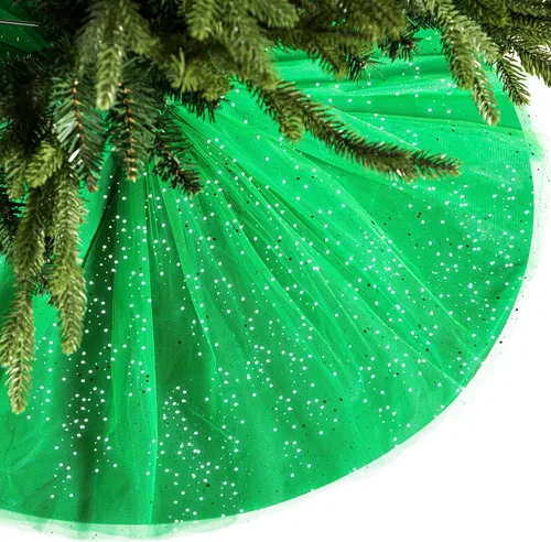 Vista 8 de Skylety Falda de árbol de Navidad de 36 pulgadas, con volantes, de tul y lentejuelas, redonda brillante de doble capa, para Navidad, vacaciones, Año
