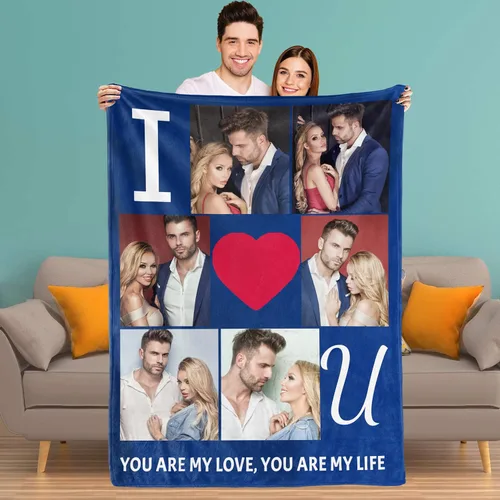 Vista 8 de Youltar Manta personalizada con fotos de texto, mantas personalizadas con imágenes para novia, parejas, marido, esposa, boda, utilizada como regalo