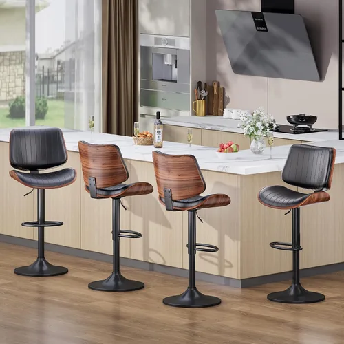 Vista 6 de YaFiti Adjustable Bar Stools, Modern Swivel PU Leather Counter Height Chairs with Backrest, Armless Kitchen Island Stools, Black 1 PCS