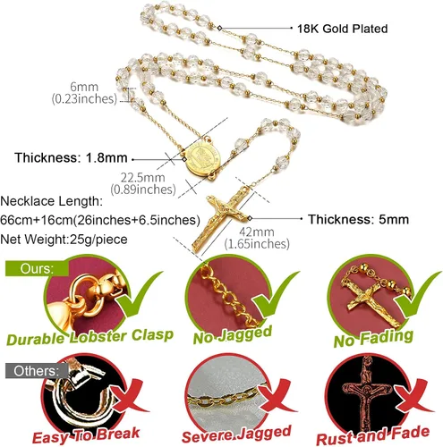 Vista 4 de FaithHeart Christian Rosary Bead Cross Necklace for Women Men, Stainless Steel Praying Rosary Y Necklace Jewelry, Gift Box