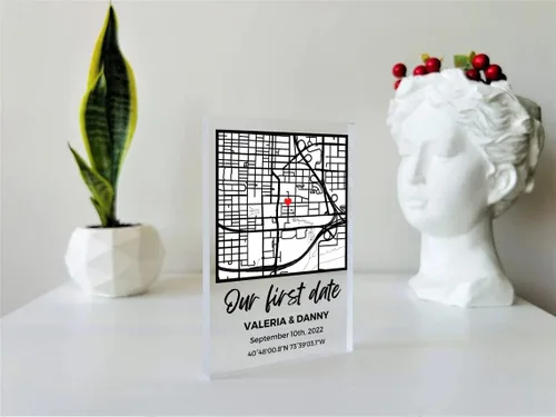 Vista 2 de NEXT DAY SHIP - Bloque de mapa personalizado para la primera cita, mapa de parejas, donde comenzó todo, regalo para ella, placa acrílica, ubicación