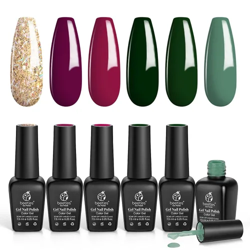 Vista 18 de Beetles - Juego de esmaltes de gel azul, Ocean Range, juego de 6 colores de esmalte de uñas de gel azul A - Azul Ocean Range