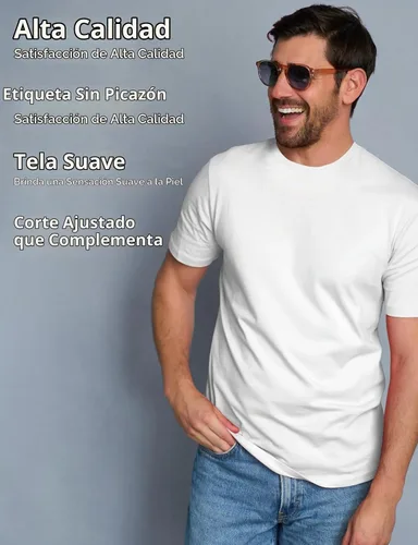 Vista 4 de H2H Camisetas para hombre - Pack de varias unidades, diseño simple, manga corta, ajuste delgado, mezcla de algodón (cuello en V/cuello redondo)