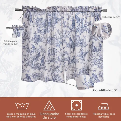 Vista 5 de Maison d' Hermine Juego de cortinas de cocina para ventanas, juego de cortinas de cocina 100% algodón, cenefas para el hogar [2 niveles