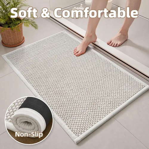 Vista 6 de PADOOR - Tapete de baño de felpilla súper absorbente, tapete de baño con parte trasera de goma antideslizante, fácil de limpiar, para frente