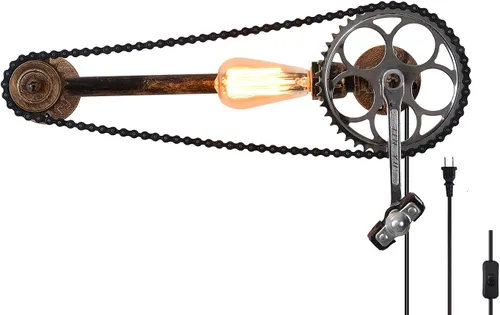 Vista 5 de Lámpara de pared industrial enchufable con base E26 Edison, estilo retro vintage, luces de pared con cable enchufable ajustable de 5.9 pies, aplique