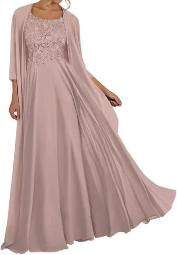 Vista 4 de Vestido de noche de encaje para la madre de la novia con chaqueta de gasa vestidos de madre del novio de manga larga