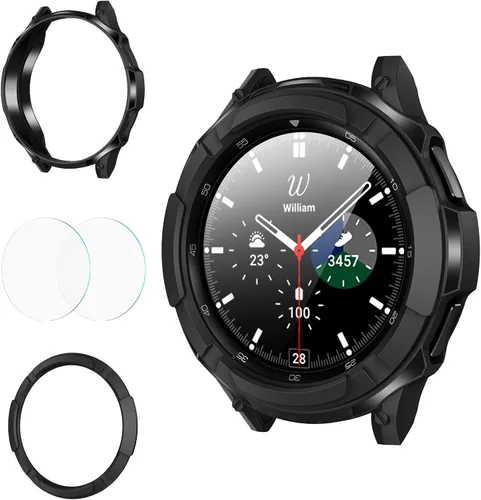 Vista 8 de Goton 3 en 1 Accesorios para Samsung Galaxy Watch 3 de 41 mm, 1 Carcasa de Armadura de TPU Resistente + 2 Películas Protectoras de Pantalla