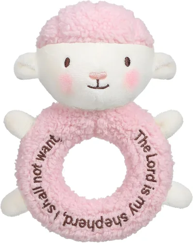 Vista 9 de Karenhi Peluche beige de conejito pequeño animal de peluche rezando bautismo de felpa suave para acurrucarse, juguete de Dios bordado, regalos