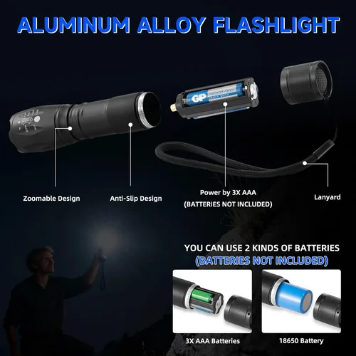 Vista 5 de Paquete de 8 linternas pequeñas potentes, 5 modos de linternas LED brillantes de alto lúmenes, mini linternas para el hogar, linterna