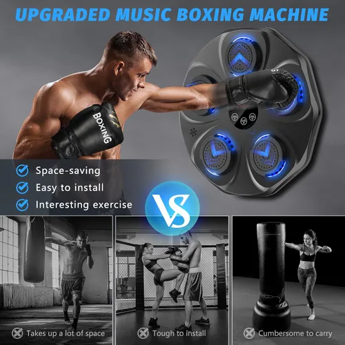 Vista 3 de TGLLM Music Boxing Machine, Interactive Punching Trainer with Boxing Gloves, Large Size Wall Mounted Electronic Boxing Target for Adult Kids, 9