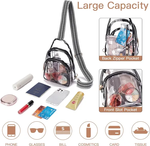 Vista 3 de Telena Riñonera transparente aprobada para estadios, bolsa cruzada para mujer, bolsa de cintura transparente con correa ajustable, 3-transparente