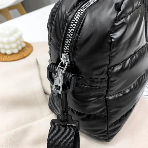 Vista 4 de Bolso de mano acolchado para mujer, acolchado de algodón acolchado, bolsa de hombro acolchada de invierno