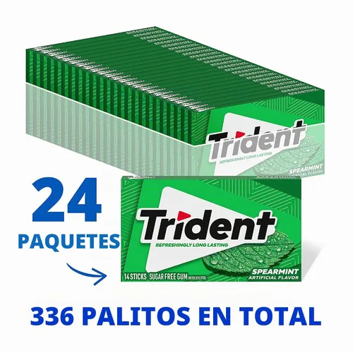 Vista 3 de Trident Chicle de menta verde sin azúcar, a granel, 24 paquetes de 14 piezas (336 piezas en total)