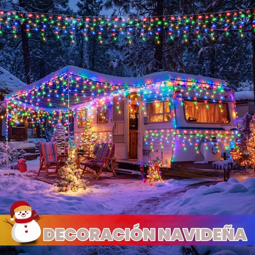 Vista 7 de JMEXSUSS 400 luces LED de Navidad de carámbano de 38.8 pies con control remoto, tira de luces multicolor para exteriores enchufables, 8 modos