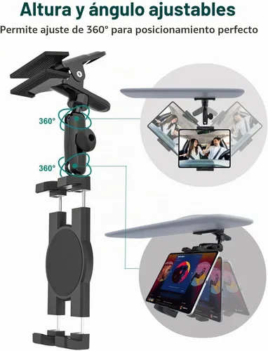 Vista 3 de [Usado] Soporte para tableta para visera solar para automóvil, soporte de teléfono con clip de visera con brazo de metal, abrazadera de tableta