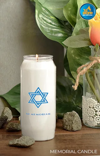 Vista 4 de Ner Mitzvah Velas conmemorativas de 7 días en tarro de plástico con estrella de David y 6 velas de pilar alto para religiosos, oración, decoración