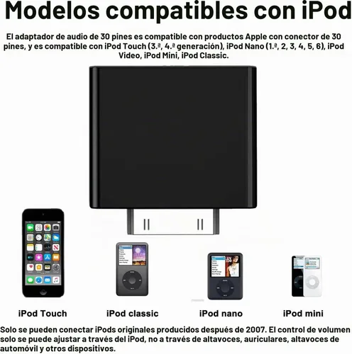 Vista 4 de Transmisor Bluetooth para iPod Classic, conector adaptador Bluetooth Plug and Play para iPod Classic 160gb, adaptador Bluetooth compatible con iPod