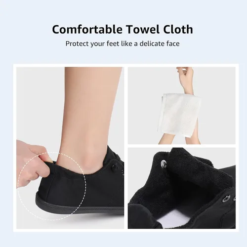 Vista 5 de STQ Zapatos deportivos sin cordones para mujer, cómodos zapatos de lona casuales Todo negro