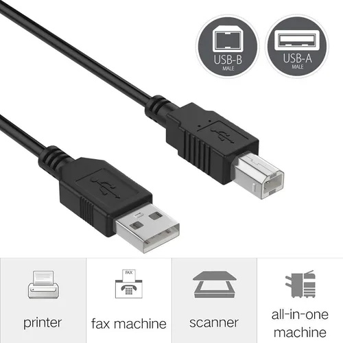 Vista 3 de Cable de impresora USB negro de 6.6 pies y 6.6 pies para escáner de recibos Neatdesk ND-1000