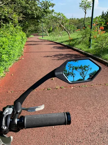 Vista 4 de Nueva lente de cristal resistente a los arañazos, espejo de bicicleta para manillar, espejo retrovisor seguro giratorio, espejo de bicicleta, ME-007