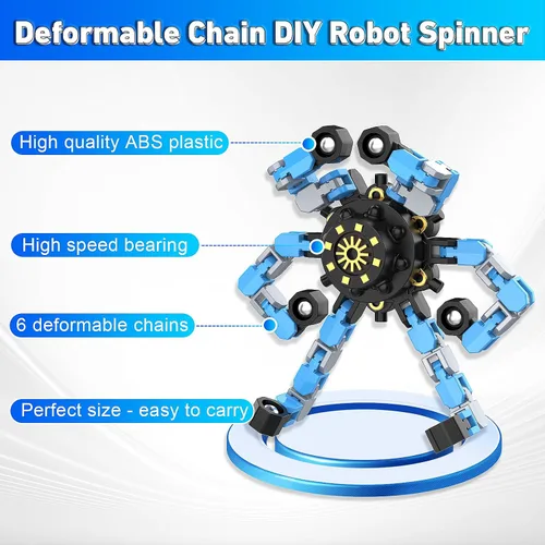 Vista 5 de Fidget Spinners Transformables, 8 Piezas de Juguetes Sensoriales Divertidos para Adultos, Cadena Deformable DIY Robot Spinner, Juguete Giroscopio