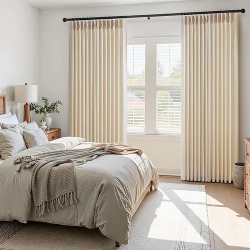 Vista 6 de 2 paneles de cortinas plisadas de lino beige de 84 pulgadas de largo, para dormitorio y sala de estar, cortina plisada con ganchos y pestaña trasera