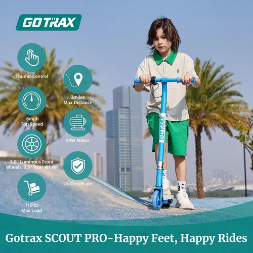 Vista 2 de Gotrax Scooter eléctrico para niños de 4 a 7 años, máximo 3 millas y 6 mph, control de pulgar Mentaazul