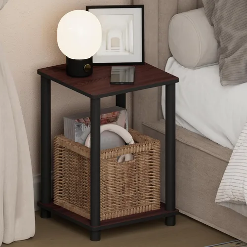 Vista 11 de Furinno Turn-N-Tube Night Stand, 2-Tier Open Shelf Design Nightstand, Toolless Square Bedside Table, End Table, Side Table, for Bedroom, Closet