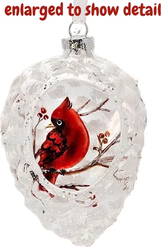 Vista 9 de Cardinals Adornos de Navidad – Juego de 3 – Adornos en forma de piña – Cardenal en una rama con bayas – 4 pulgadas de alto