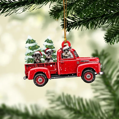 Vista 13 de Talataca Adorno Navideño Plano 2D de Schnauzer Miniatura, Adorno de Árbol de Navidad en Forma de Pino con Luz de Cadena, Adorno de Árbol de Pino