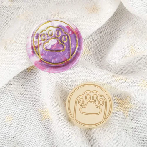 Vista 7 de Yoption - Sello de cera de pata de gato, sello de sellado de mango de madera vintage con cabeza de latón para invitaciones de boda Brass Wax Stamp