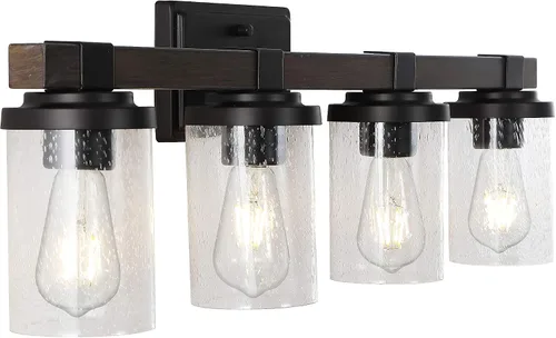 Vista 12 de JONATHAN Y Lámpara de tocador LED de bronce aceitado de 4.5 pulgadas, aplique rústico de granja, pantalla de vidrio sembrado transparente, lámpara