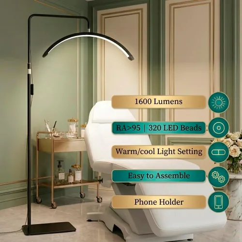 Vista 2 de Hi_friend Lámpara de media luna portátil de 23 pulgadas, luz de pestañas para esteticistas, lámpara LED de piso arqueada brillante para extensiones