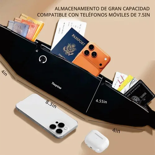 Vista 6 de Cinturón de correr para mujeres y hombres - Cinturón delgado para teléfono con soporte resistente al agua, correa de cintura ajustable con 3