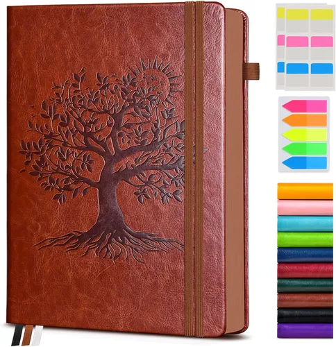 Vista 13 de Diario vintage de cuero con 300 páginas numeradas, diario rayado A4 para hombres y mujeres, diarios para escribir, cuaderno de rayas universitarias