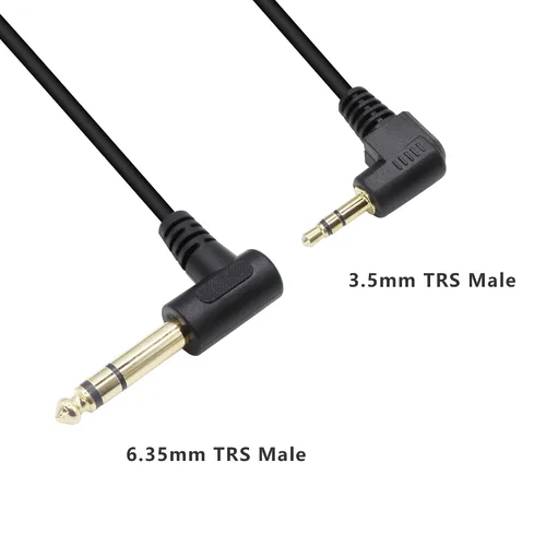 Vista 3 de Cable de audio estéreo de 90 grados de 1/8 a 1/4, ángulo recto TRS macho de 0.138 in a cable auxiliar TRS macho de 0.250 in para guitarra, piano