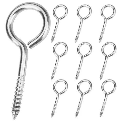 Vista 13 de Aovchei - 150 tornillos de ojo de acero inoxidable 304 de 0.59 pulgadas, ganchos de tornillo Rust-Resistant Self Tapping Eyelet Bolts for Wood