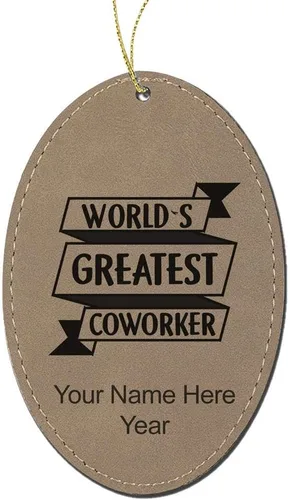 Vista 2 de LaserGram Personalized Christmas Ornament, World's Greatest Coworker, Faux Leather, Custom Laser Engraved Gift Idea (Oval Shape, Rustic)
