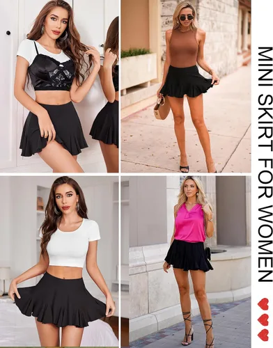 Vista 4 de Avidlove Minifalda para mujer, sexy, plisada, cintura alta, falda patinadora, falda de lencería con volantes, tallas S-XXL