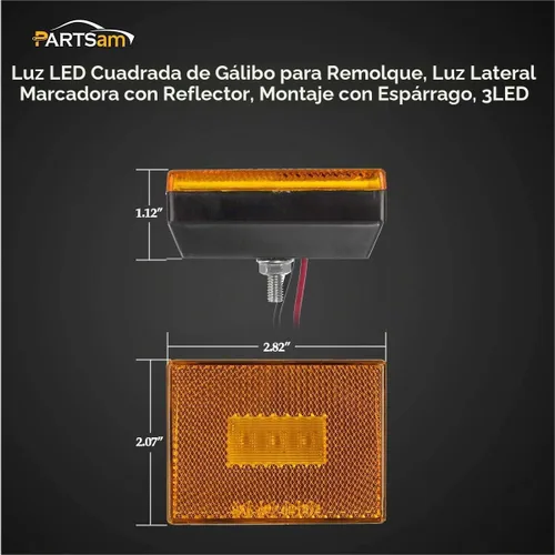 Vista 6 de Partsam 4 luces de marcador lateral ámbar para remolque RV con reflector reflejo, luces LED rectangulares de 2-4/5 pulgadas para remolque