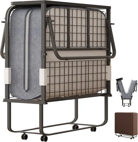 Vista 15 de PUREMIND Cama plegable con colchón de 4 pulgadas para adultos, cama plegable individual de 75 x 31 pulgadas, camas plegables portátiles, camas