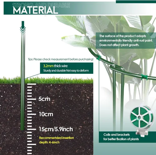 Vista 3 de Paquete de 12 estacas de soporte para plantas de jardín, jaulas y soportes de peonía semicirculares, anillo de soporte de metal para jardín, soporte
