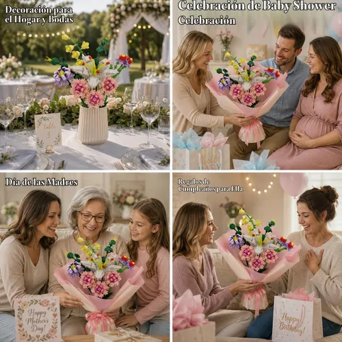 Vista 4 de Chodia Bloques de construcción de ramo de flores, clavel rosa artificial, colección botánica, juegos de ladrillos, kits de Navidad, cumpleaños