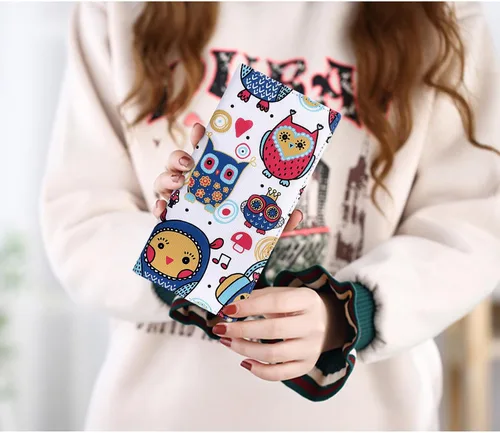 Vista 6 de HUA ANGEL Billetera ultra delgada para mujer, con bloqueo RFID, tarjetero de crédito, plegable, largo, hebilla magnética, billete para mujer, Owl