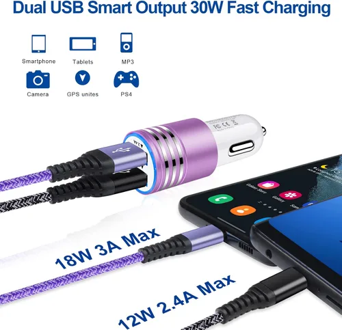 Vista 4 de S25 Ultra Quick Charge 3.0 Wall Charger Block C Cable cargador Android con enchufe de coche Carga rápida para Samsung Galaxy S25+ S24 Ultra S24FE
