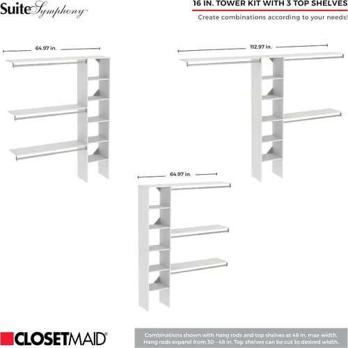 Vista 4 de ClosetMaid SuiteSymphony Juego de organizador de armario de madera con torre, 3 varillas para colgar, estantes superiores, 2 cajones, ajustable