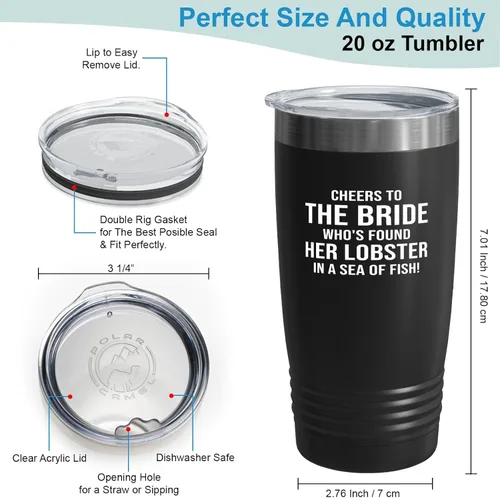 Vista 3 de Bride Tumbler 20oz Black -Found Her Lobster - Bride To Be Gifts Bridal Shower Wedding New Bride Mr Mrs Bachelorette Party Fiancee Newly Engaged